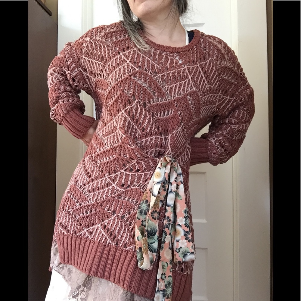 Mauve Open-Weave Oversized Sweater